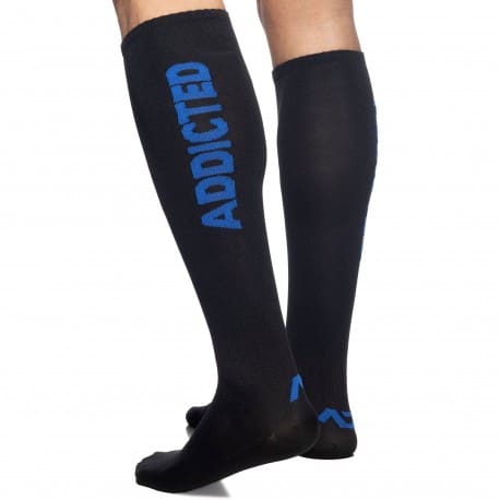 Addicted Fetish Knee Socks - Black - Blue