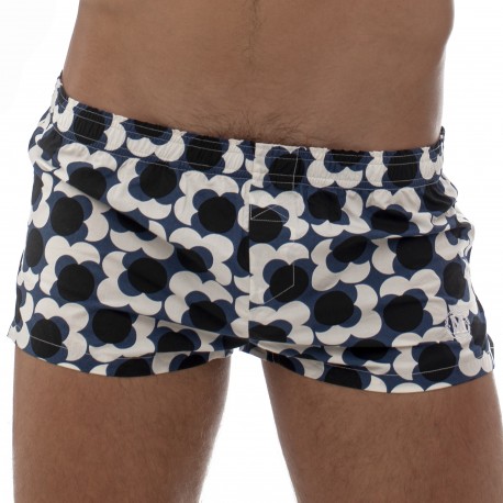 Marcuse Retro Floral Cotton Boxer Shorts - Blue