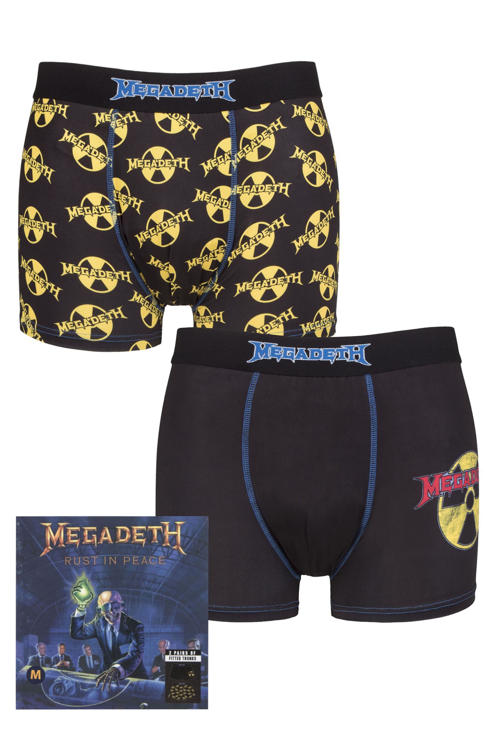 Megadeth 2 Pack Exclusive to SOCKSHOP Gift Boxed Boxer Shorts Black Medium