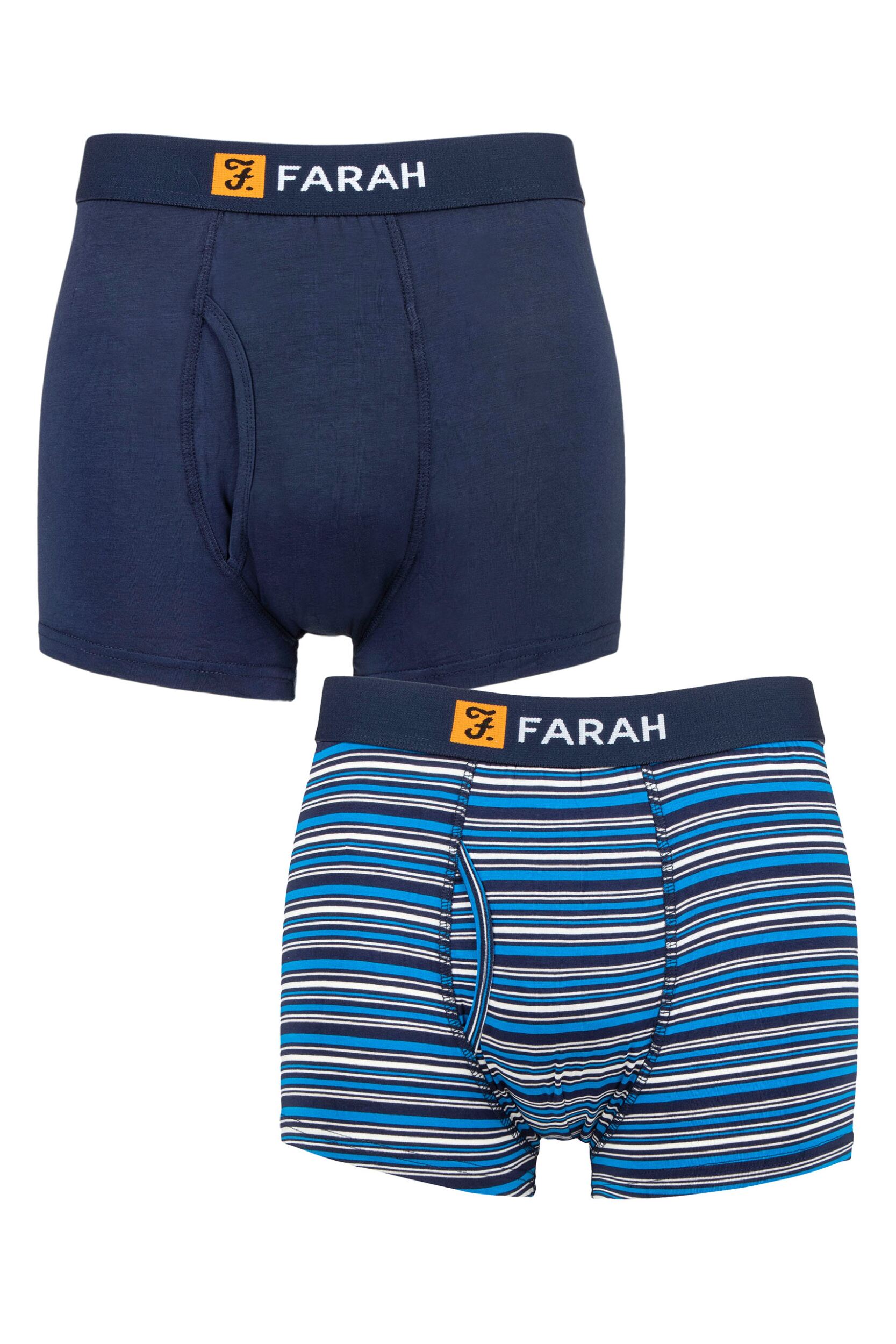 Mens 2 Pack Farah Classic Striped and Plain Bamboo Keyhole Trunks Navy/ Blue XL