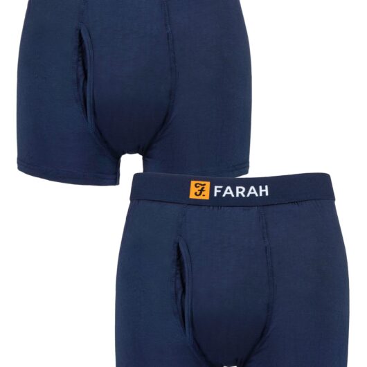 Mens 2 Pack Farah Classic Striped and Plain Bamboo Keyhole Trunks Navy S