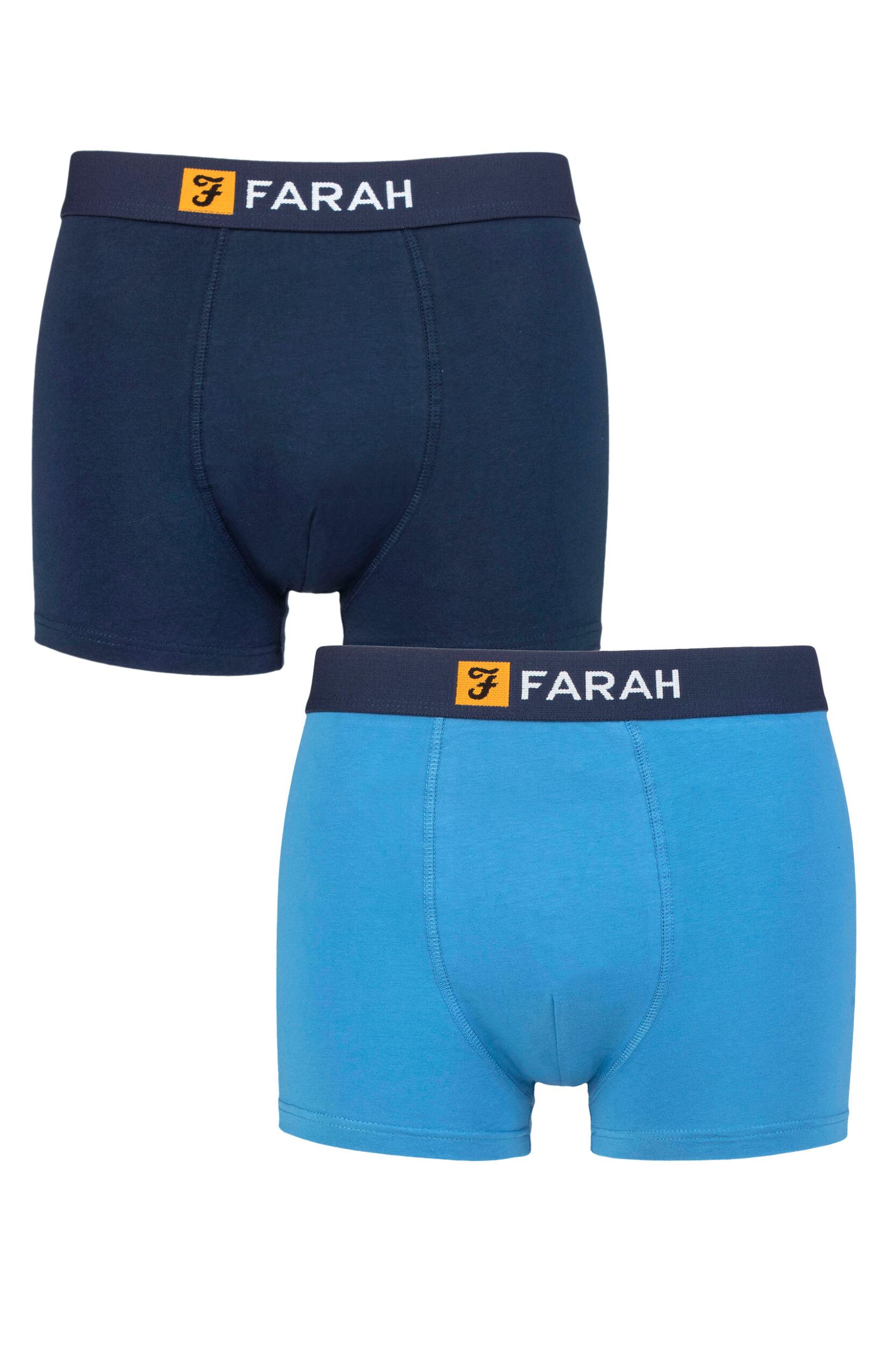 Mens 2 Pack Farah Cotton Classic Fitted Trunks Dark Navy / Blue L
