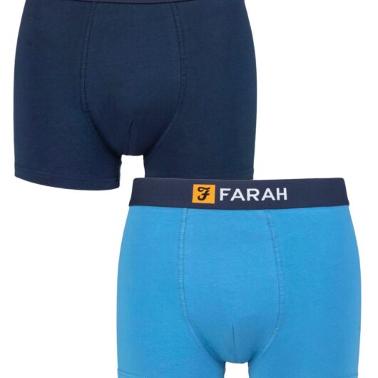 Mens 2 Pack Farah Cotton Classic Fitted Trunks Dark Navy / Blue M