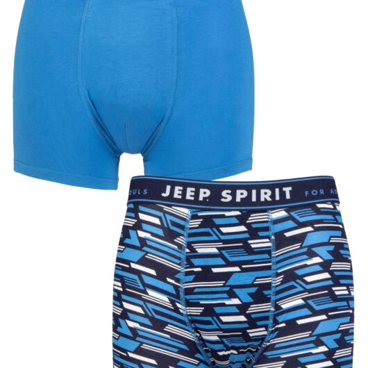 Mens 2 Pack Jeep Camo Printed Bamboo Trunks Navy / Blue L