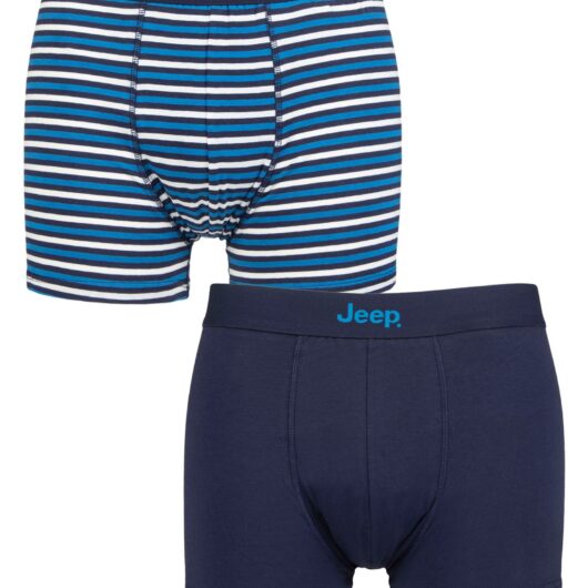Mens 2 Pack Jeep Cotton Fitted Striped Trunks Navy / Blue Large