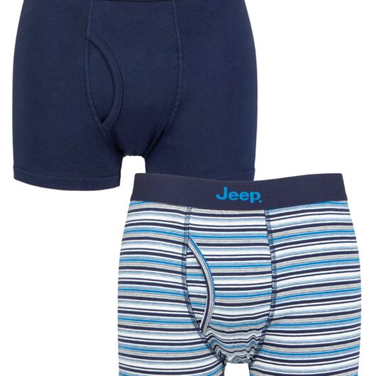Mens 2 Pack Jeep Plain and Striped Cotton Keyhole Trunks Navy / Blue XL