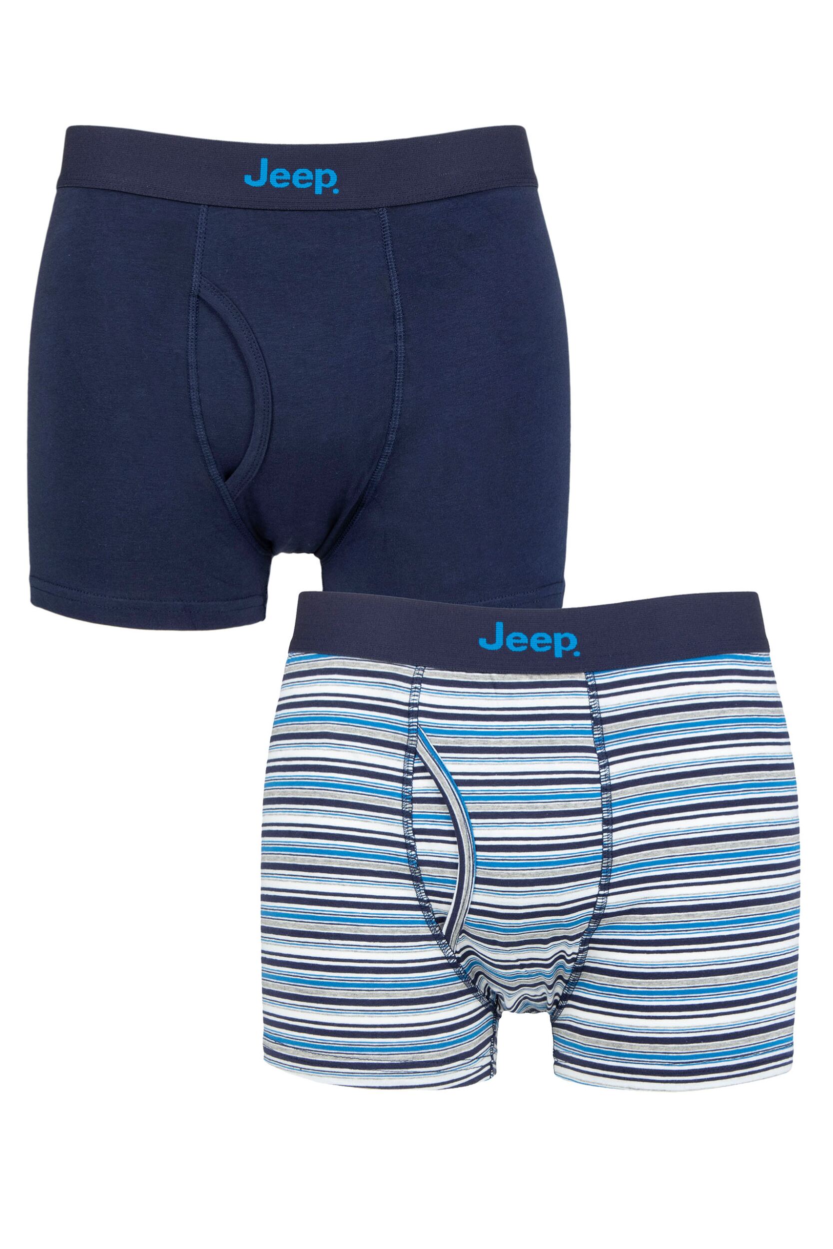 Mens 2 Pack Jeep Plain and Striped Cotton Keyhole Trunks Navy / Blue XL