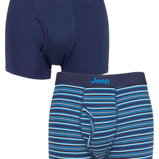 Mens 2 Pack Jeep Plain and Striped Cotton Keyhole Trunks Navy / Stripe L