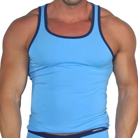 Roberto Lucca Cotton Modal Tank Top - Sky Blue - Navy