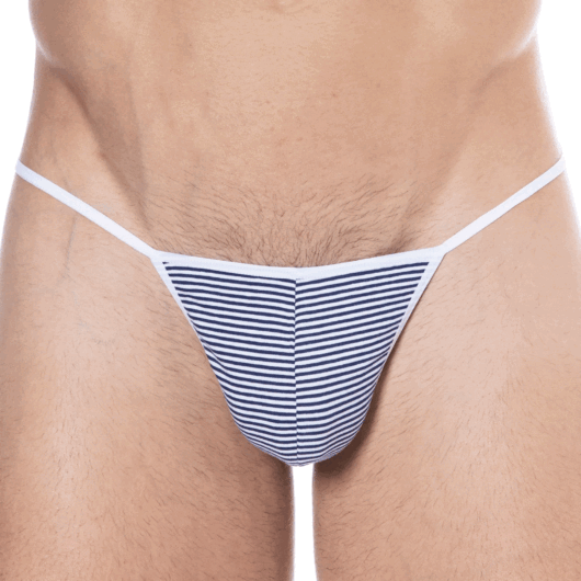 SKU Striped Cotton Mini G-String - Navy - White