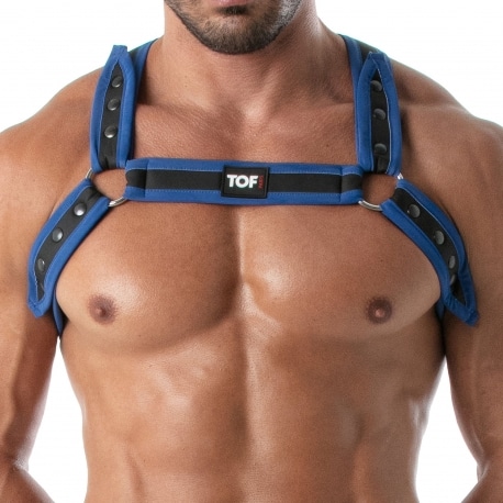 TOF Paris Bulldog Neoprene Harness - Black - Blue