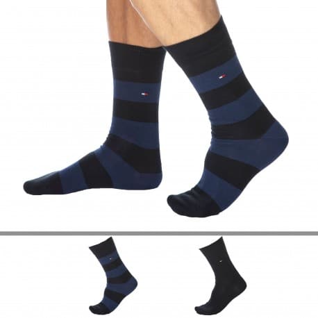 Tommy Hilfiger 2-Pack Dress Socks - Navy - Wide Stripes