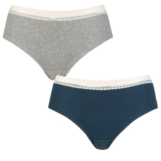 Women's 2 Pack Sloggi GO Ribbed Hipster Briefs Blue Extra Small