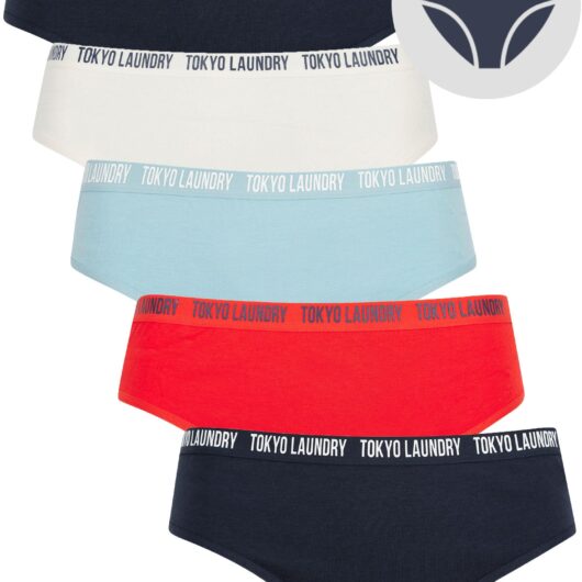 Womens Underwear Zara (5 Pack) Cotton Assorted Briefs in Navy Blazer / Fiery Red / Forget-Me-Not Blue / Jet Stream White / XS - Tokyo Laundry