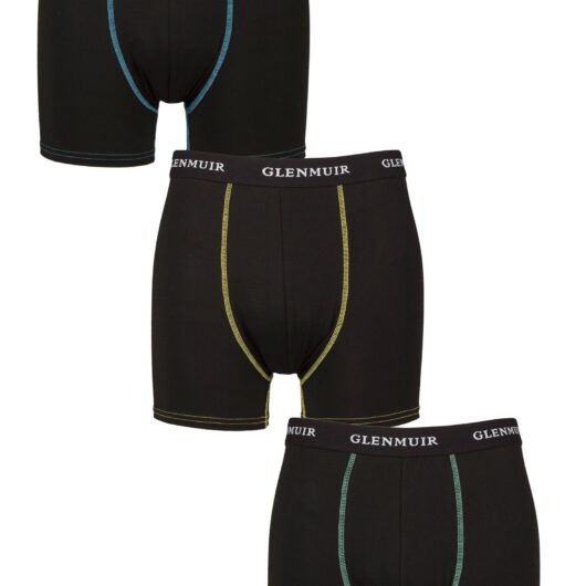 Mens 3 Pack Glenmuir Sports Performance Trunks Black Blue / Orange / Teal M