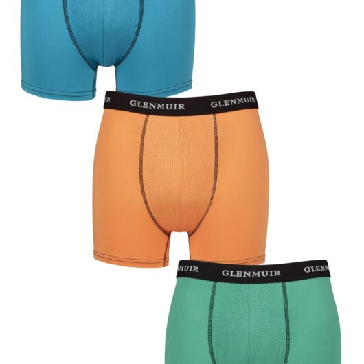 Mens 3 Pack Glenmuir Sports Performance Trunks Blue / Orange / Teal XL