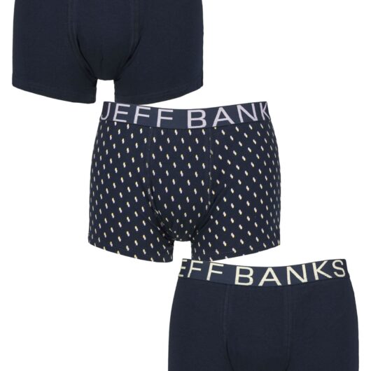 Mens 3 Pack Jeff Banks Cotton Patterned Trunks Navy Spots M