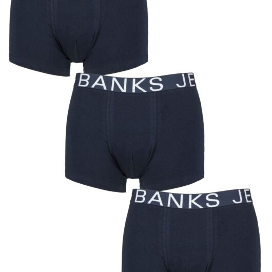 Mens 3 Pack Jeff Banks Plain Cotton Trunks Navy S
