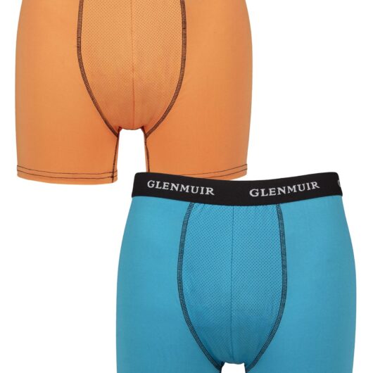 Mens 2 Pack Glenmuir Sports Performance Trunks Blue / Orange M