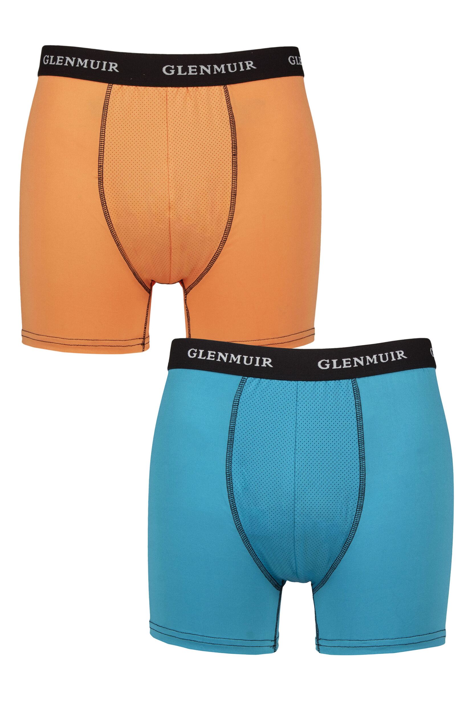 Mens 2 Pack Glenmuir Sports Performance Trunks Blue / Orange M