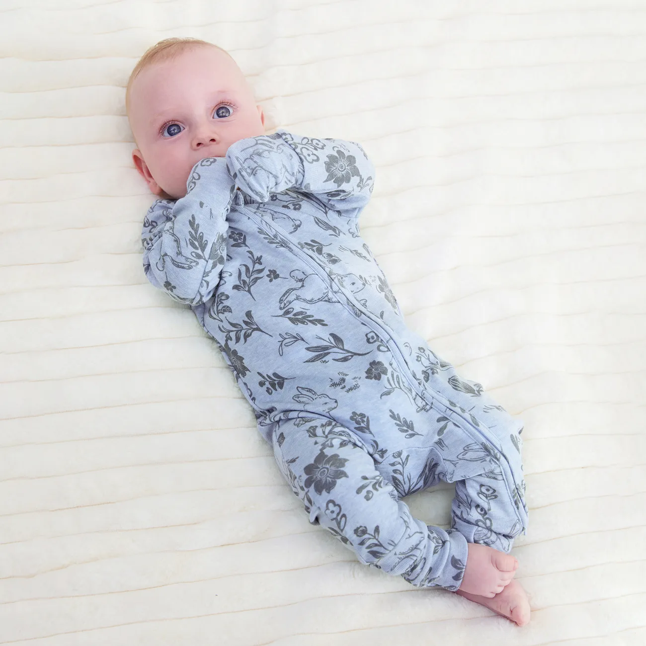 Baby Boy/Girl Plant Print Zip-up Snug-Fitting Wool Pajamas
