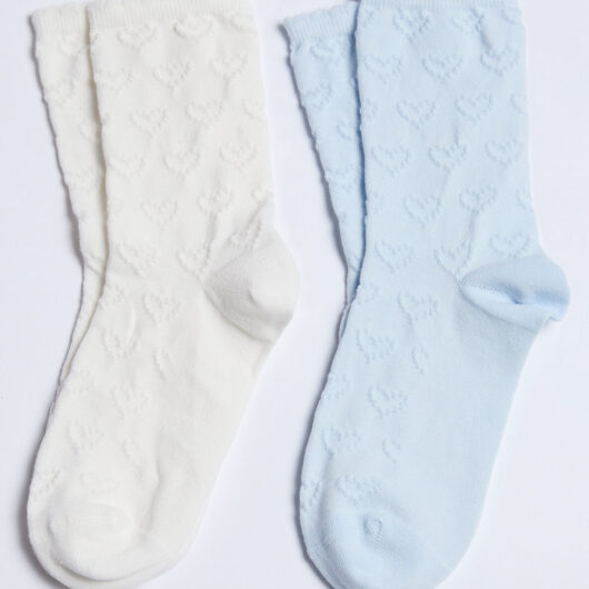Boux Avenue 2 pack heart cotton pointelle ankle socks - Blue Mix - OS