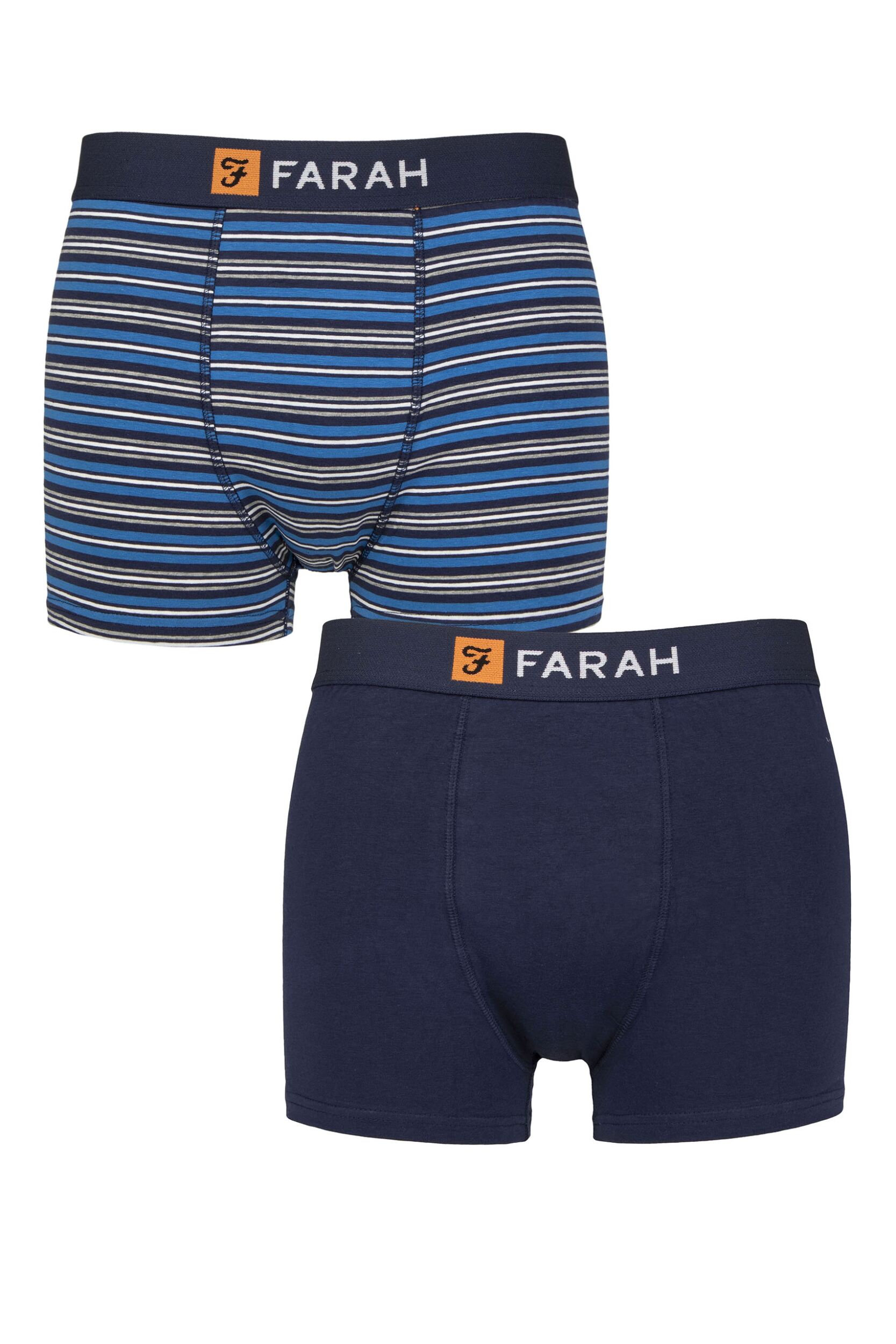 Mens 2 Pack Farah Plain and Striped Cotton Classic Fitted Trunks Fine Stripe Navy / Blue M