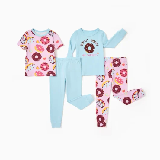 Toddler / Kids Pajamas With Childlike Print ( 4-piece Snug-Fitting )