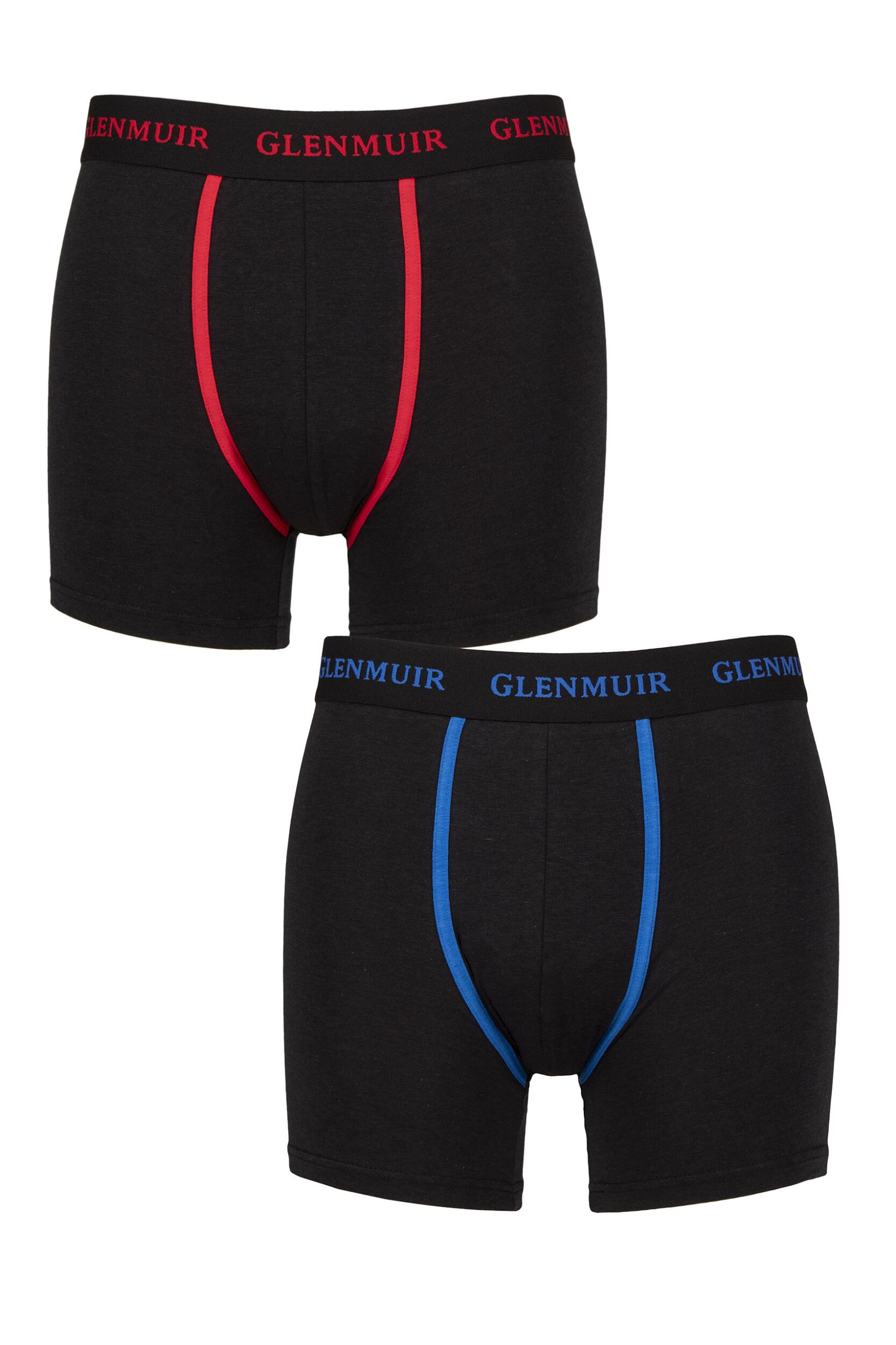 Mens 2 Pack Glenmuir Cotton and Bamboo Blend Long Leg Trunks Black / Red / Blue S