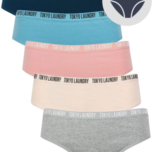 Womens Underwear Zara 10 (5 Pack) Assorted Stretch Cotton Briefs in Light Grey Marl / Rosewater / Bridal Rose / Heritage Blue / Poseidon Blue / XS - Tokyo Laundry