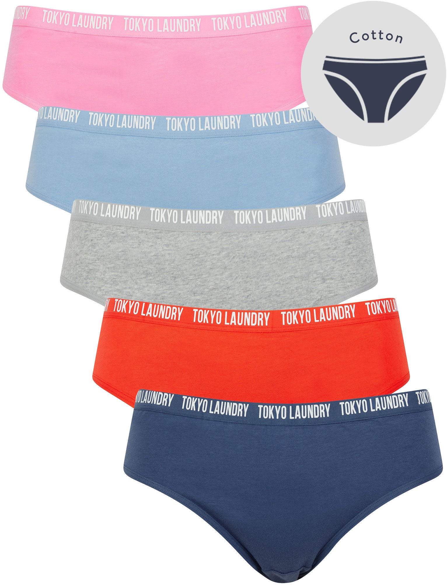 Womens Underwear Zara 9 (5 Pack) Cotton Assorted Briefs in Gray Blue / Poppy Red / Light Grey Marl / Hydrangea Blue / Begonia Pink / XS - Tokyo Laundry