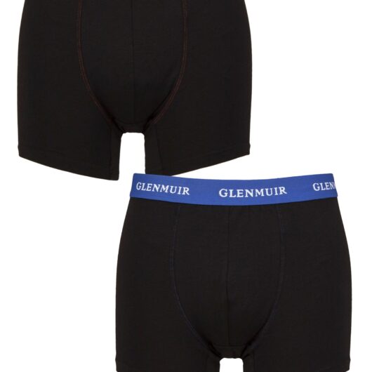 Mens 2 Pack Glenmuir Cotton and Modal Blend Trunks Black / Blue / Red M