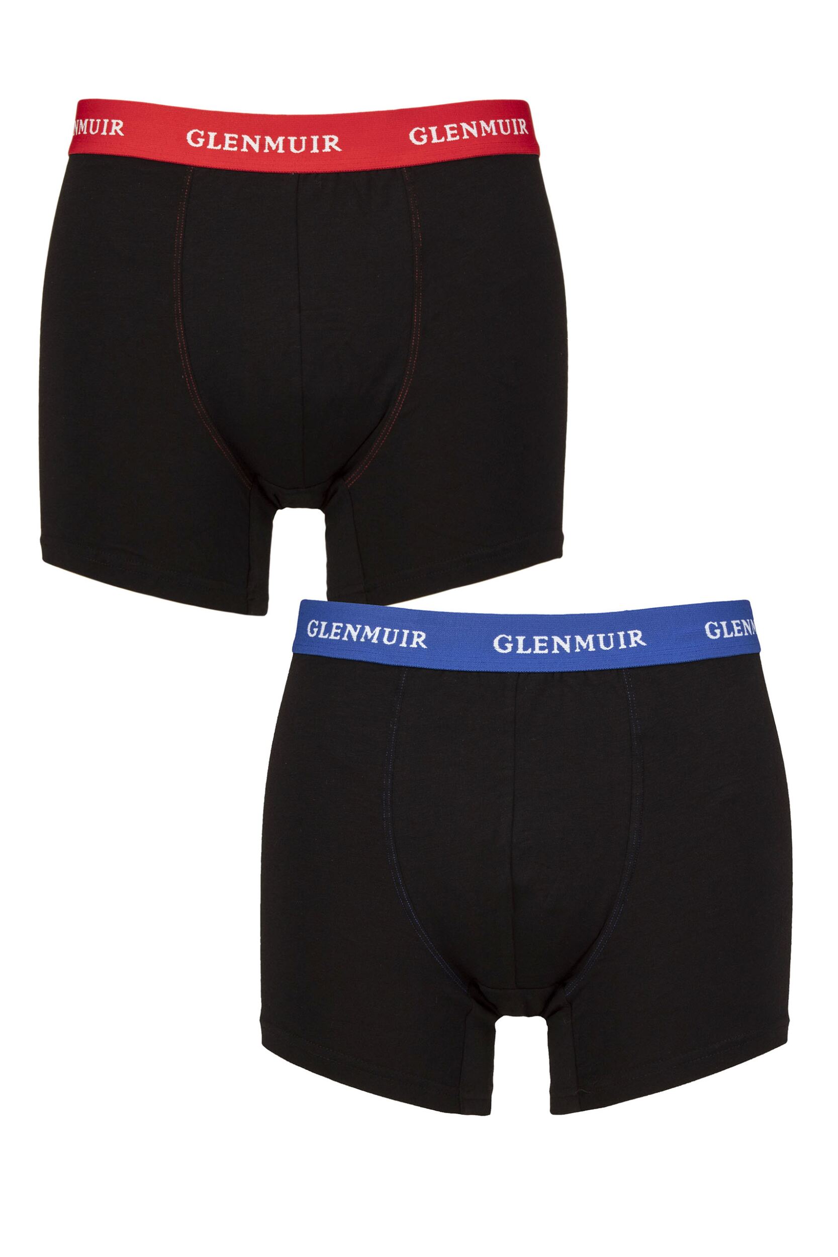 Mens 2 Pack Glenmuir Cotton and Modal Blend Trunks Black / Blue / Red M