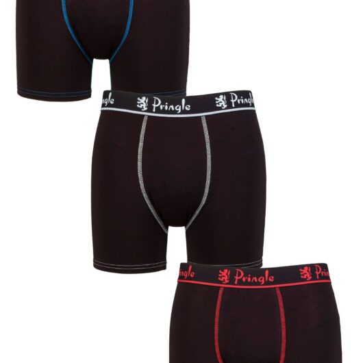Mens 3 Pack Pringle Bamboo Boxers Black Red / Light Blue / Blue S