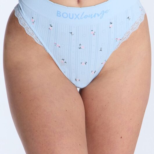Boux Avenue Ribbed seamless ditsy floral pointelle thong - Blue Mix - XS