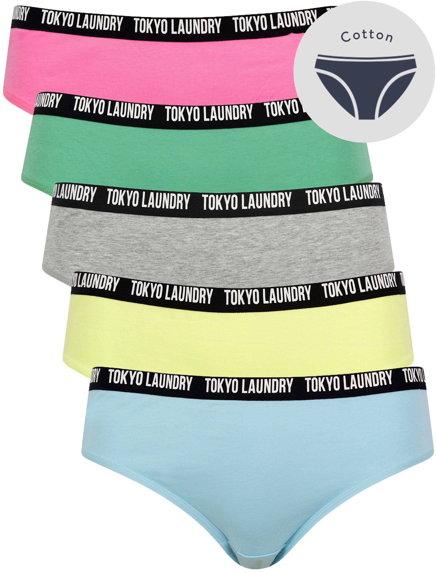 Womens Underwear Zara 18 (5 Pack) Assorted Stretch Cotton Briefs in Angel Falls Blue / Charlock / Light Grey Marl / Crème De Menthe / Rosebloom / XS - Tokyo Laundry
