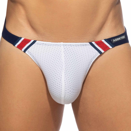 Addicted Mesh Mini Bikini Briefs - White - Navy