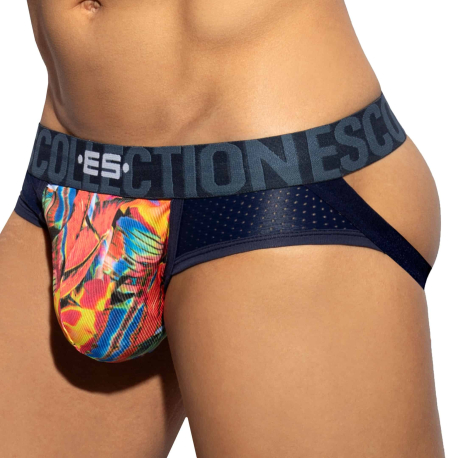 ES Collection Floral Mesh Push Up Jock - Navy