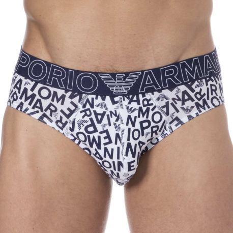 Emporio Armani All Over Logo Bold Briefs - Navy
