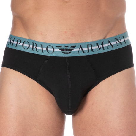 Emporio Armani Mixed Waistband Cotton Briefs - Black - Blue