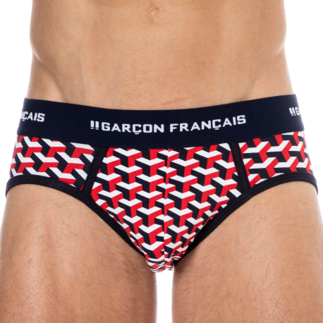 Garçon Français Geometric Cotton Briefs - Navy