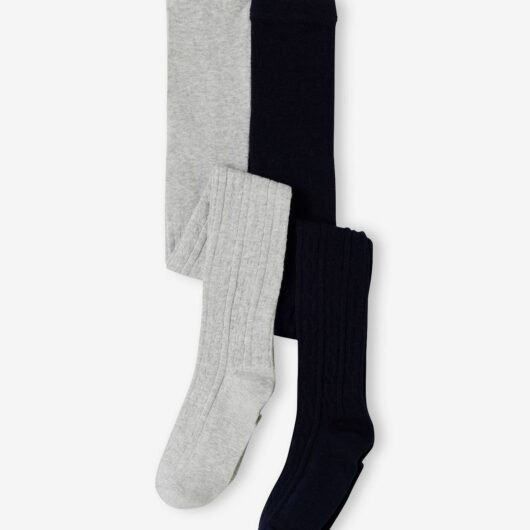 Pack of 2 Pairs of Fancy Knit Tights for Girls navy blue