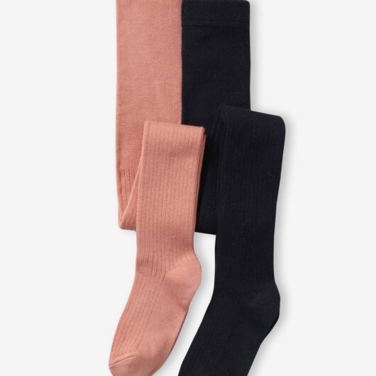 Pack of 2 Pairs of Rib Knit Tights for Girls night blue