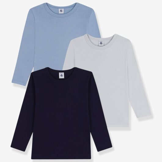 Pack of 3 Long-Sleeved T-Shirts for Children by PETIT BATEAU blue