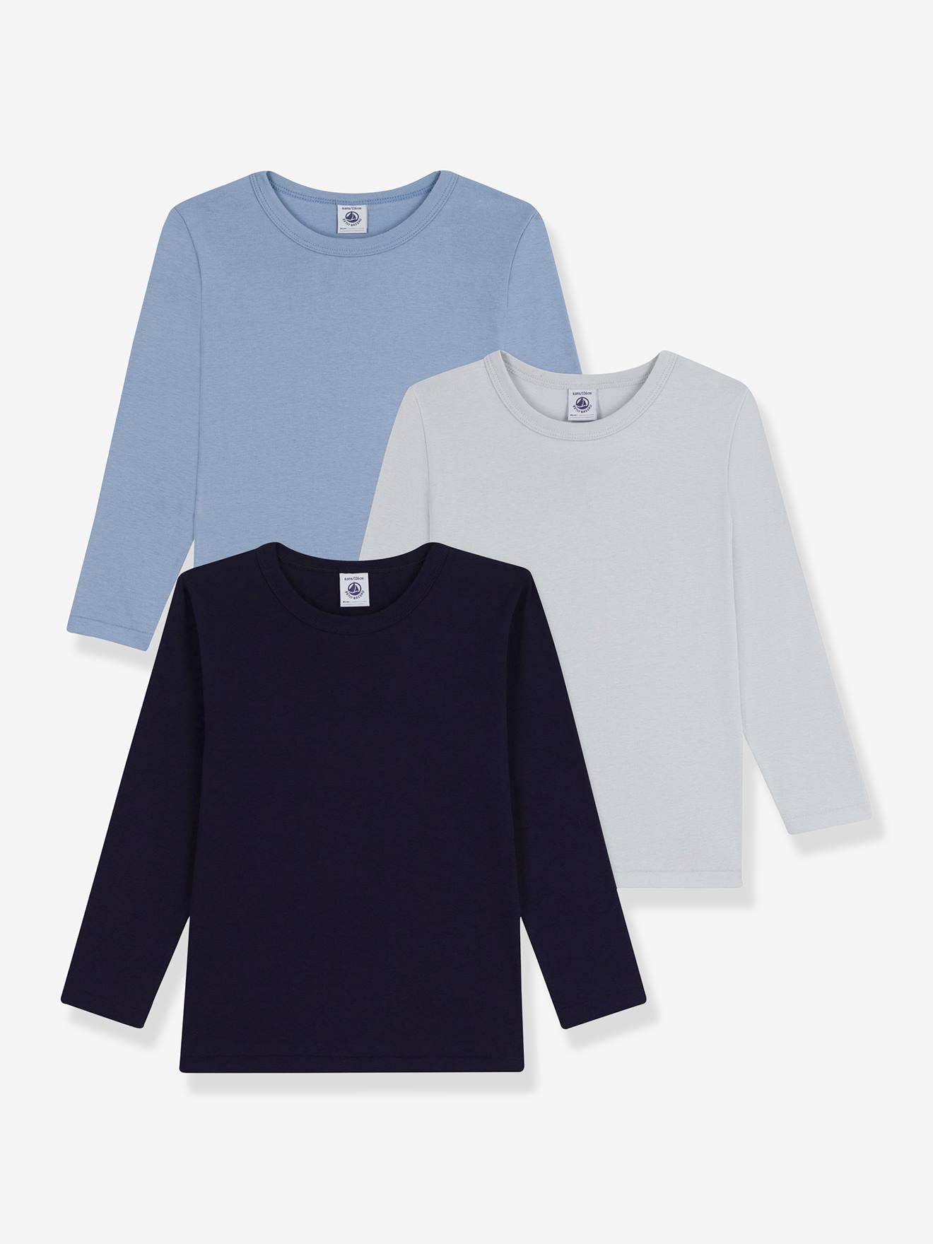 Pack of 3 Long-Sleeved T-Shirts for Children by PETIT BATEAU blue