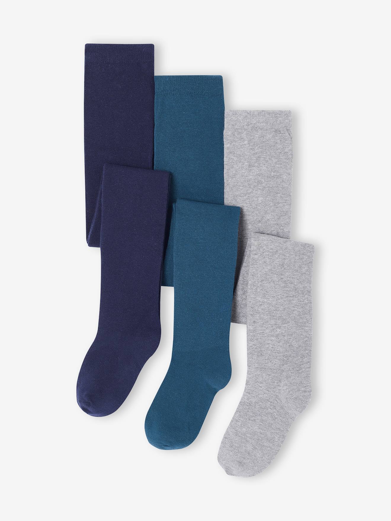 Pack of 3 Pairs of Tights for Girls navy blue