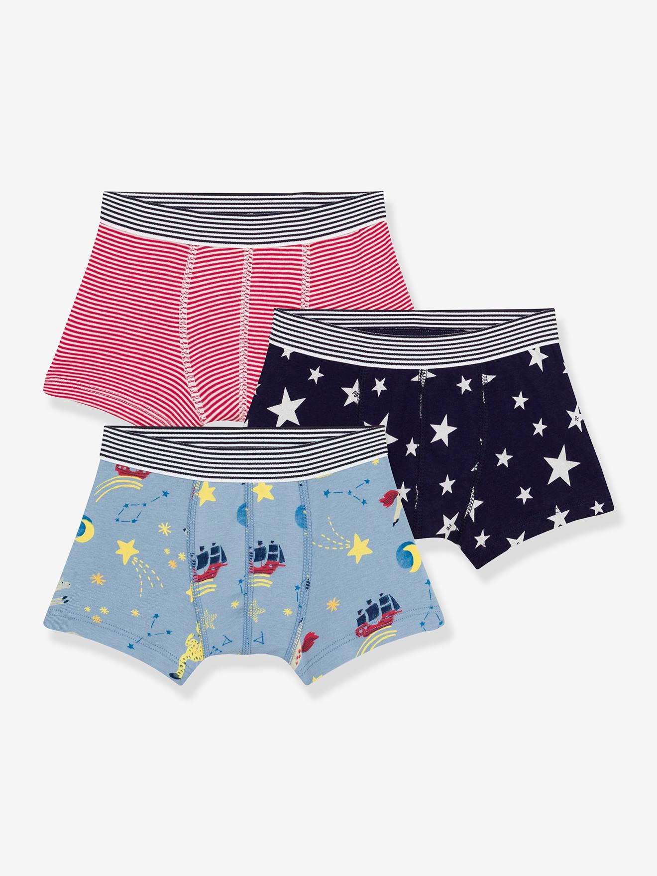 Pack of 3 Printed Cotton Boxers for Boys blue