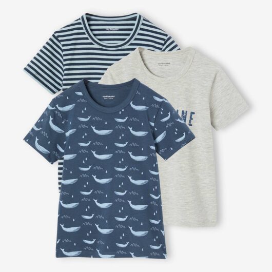 Pack of 3 "Whale" short-sleeved t-shirts for boys ocean blue