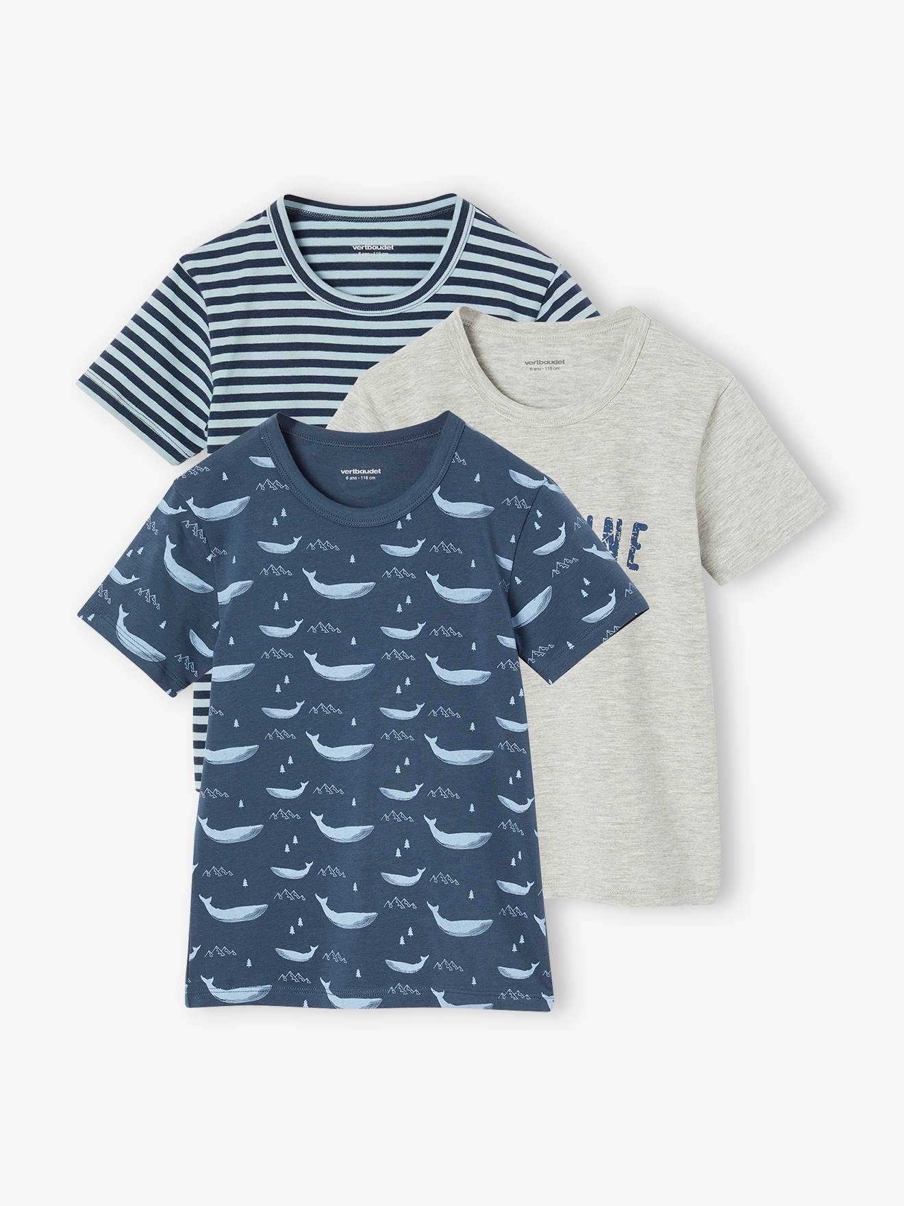 Pack of 3 "Whale" short-sleeved t-shirts for boys ocean blue