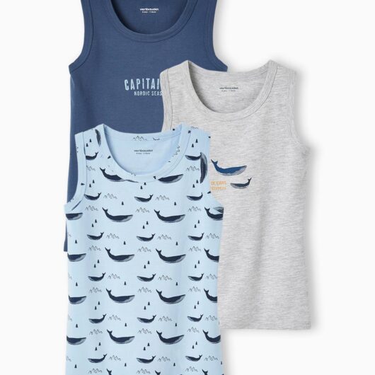 Pack of 3 "Whales" Tank Tops for Boys sky blue